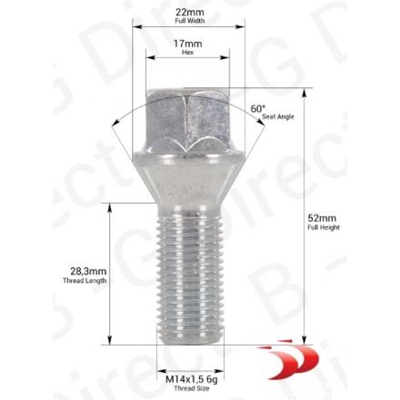 Varžtas 14X1.5 56/28 H17 konusas